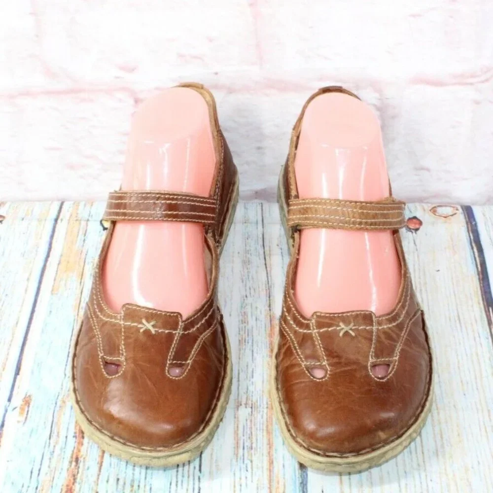 Josef Seibel Brown Cutout Leather Mary Jane Flat Shoes Size US 11 - Picture 5 of 9